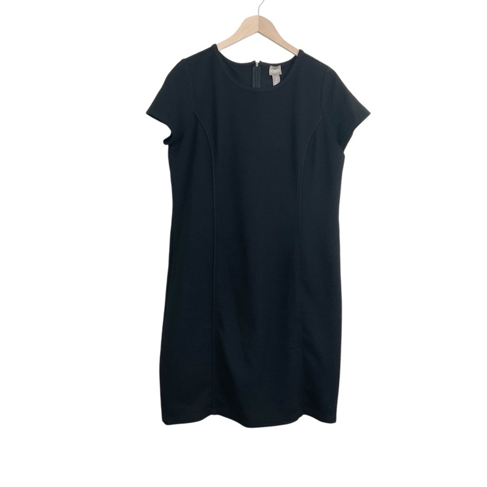 Chico's Black Ribbed Dress Short Sleeve Large